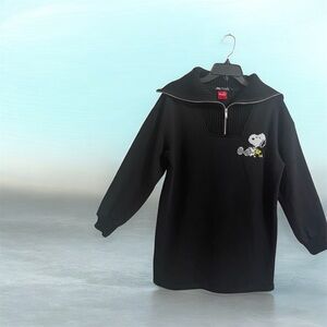 Zara Black Long Sleeve Dress with Snoopy Design